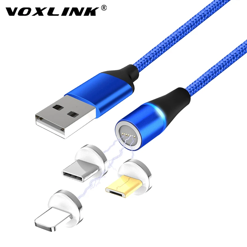 VOXLINK 1 м светодиодный магнитный USB кабель для iPhone Xs 6 7 и USB TypeC кабель и Micro USB нейлоновая оплетка для samsung Xiaomi huawei USB C