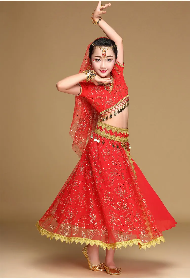 Детский набор костюма для танца живота костюм индийских танцев платье Болливуда