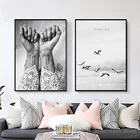 LZN скандинавский постер, черно-белые постеры с воинами и принтами, Настенная живопись на холсте, небо, птица, ручная абстрактная живопись