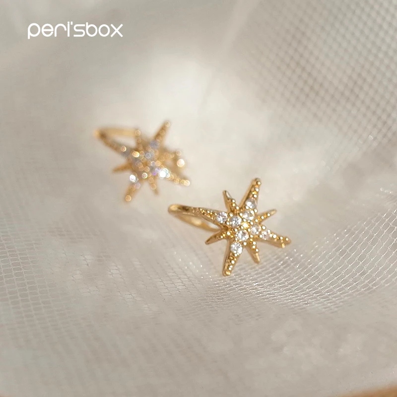Peri'sBox, нежные серьги-манжеты в виде звездных звезд для женщин, без пирсинга, Cz, серьги-клипсы в виде звезды, серьги-спирали