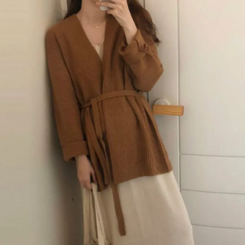 Women Autumn Winter Cardigan Sweater with Belt Female Sexy V Neck Long Sleeve Knitted Tops Exo Pull Femme Hiver Sueter Mujer |