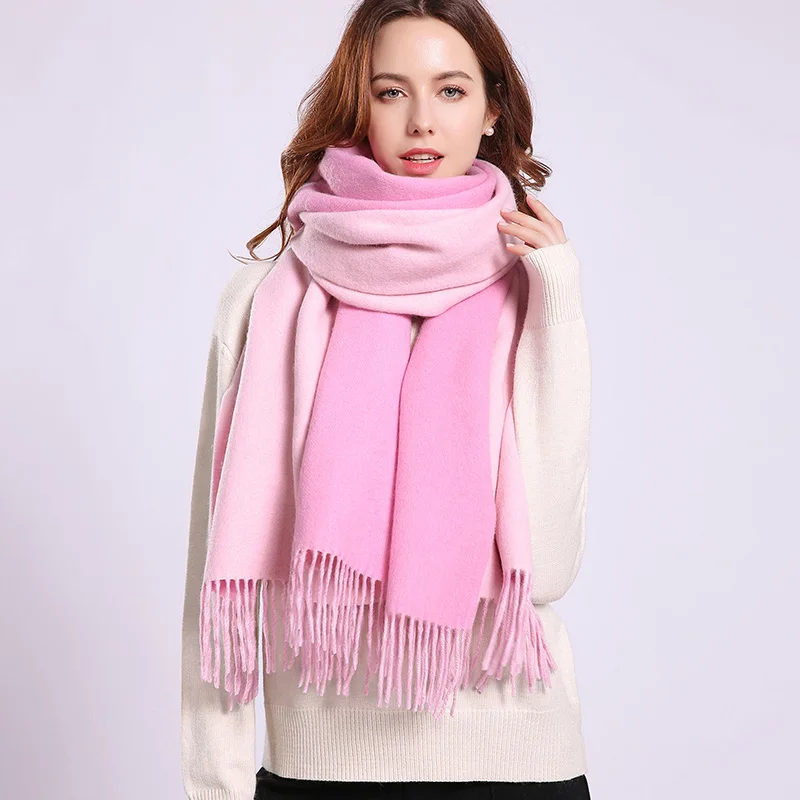 

100% Wool Scarves for Women Winter Warm Cashmere Scarf Luxury Brand Pink Wool Shawls and Wraps Ladies Thicken Scarf Pashmina