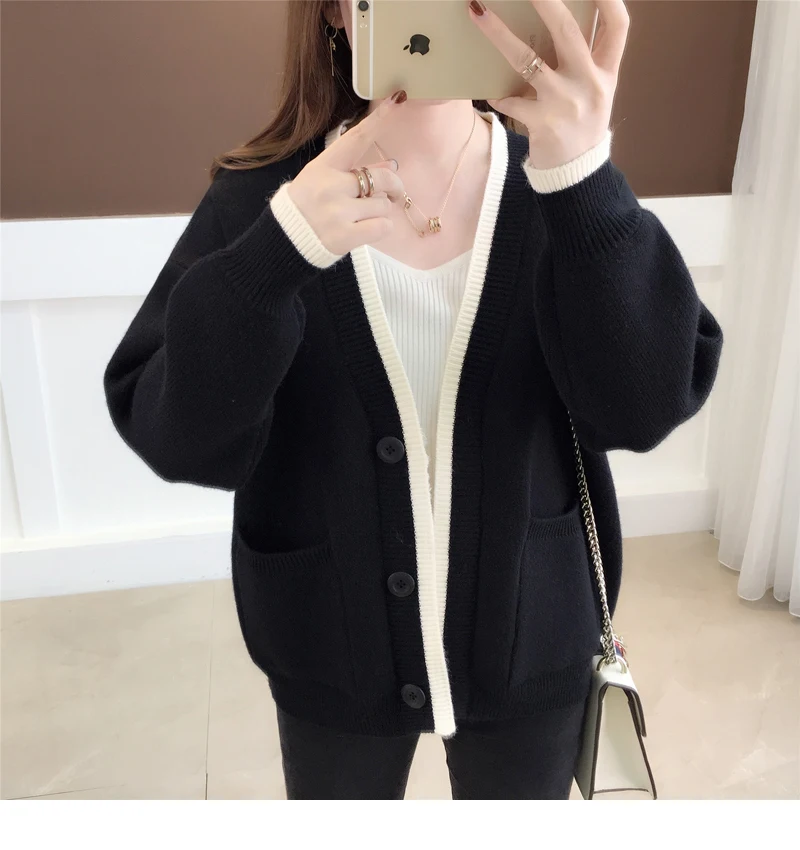 2019 Spring Autumn New Fashion Sweater Women's Cardigan Coats Loose Korean Knit Jacket Female Tops Black Red Outerwear |