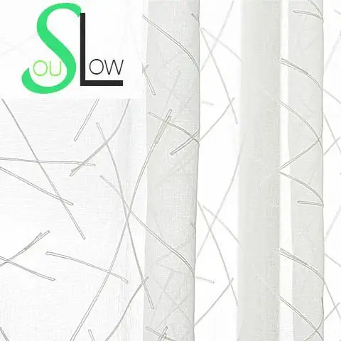 Занавески с вышивкой крестом Slow Soul белые тюлевые шторы в полоску японском стиле