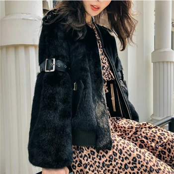 black Mink Whole Fur Women short Sportswear with O-neck Collar Winter Thick Slim Warm Female Mink Fur Jacket - Цвет: black