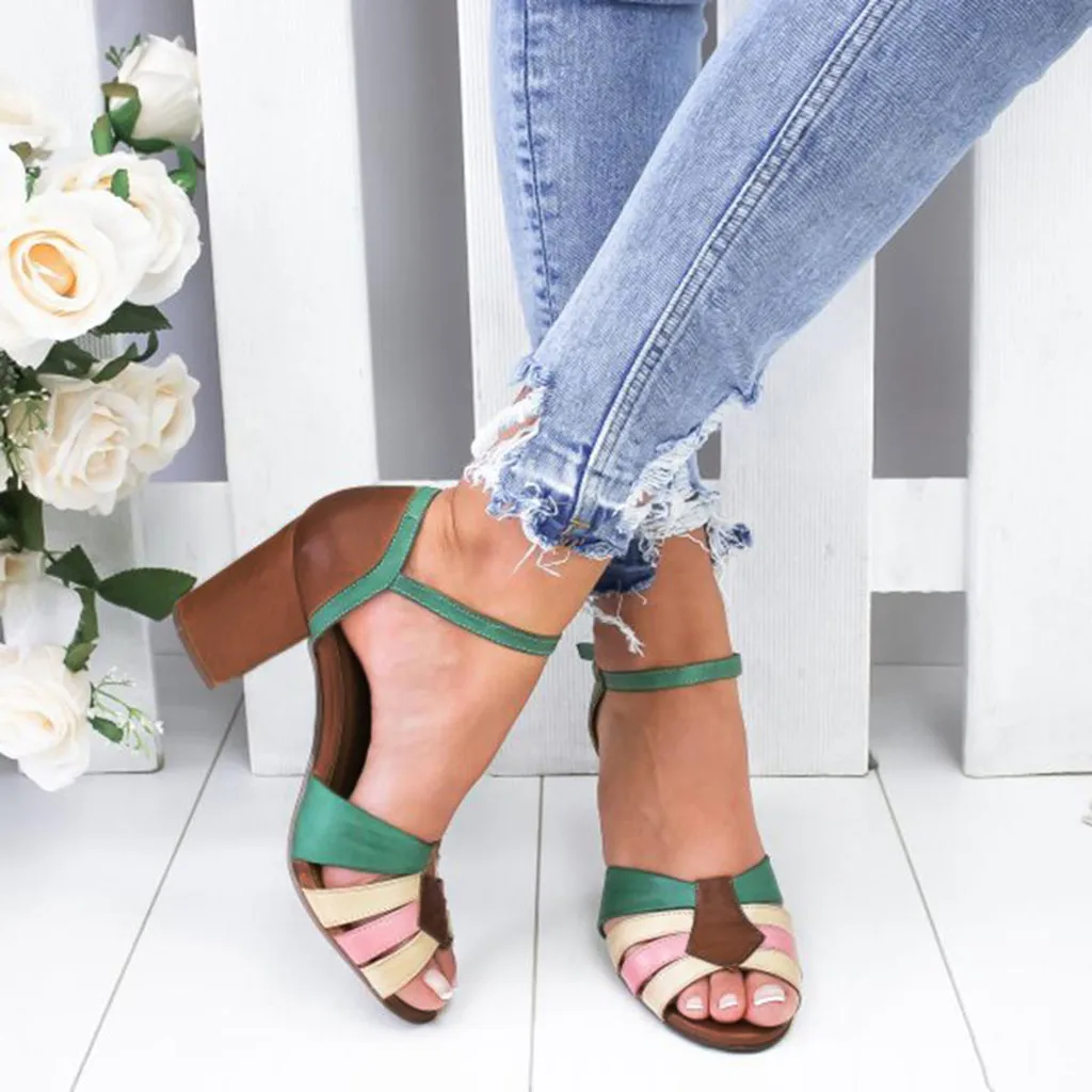 Women's Fashion Casual Mixed Colors Open Toe High Heel Sandals Square Shoes Scarpe da donna Buty damskie | Обувь