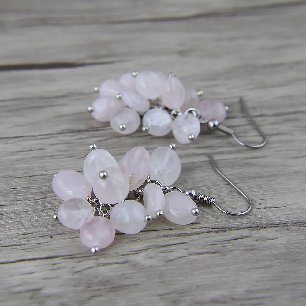 Розовый из природного камня бусы серьги boho розовые кварц бисера yoga богемный |