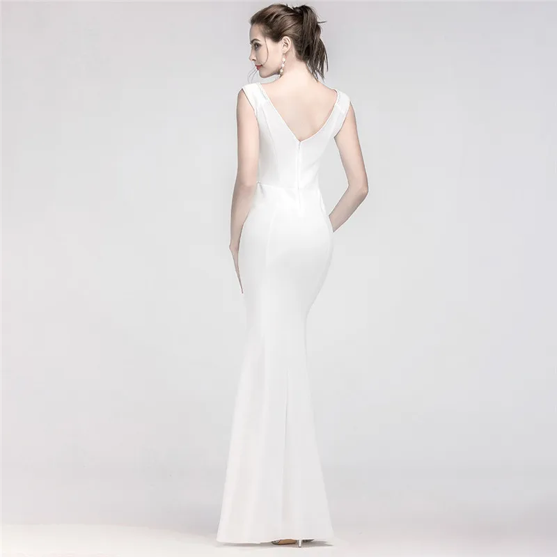 Женское облегающее платье Русалка белое Длинное Элегантное без рукавов с