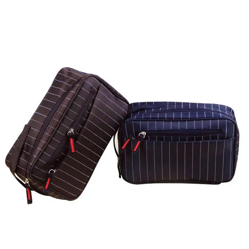 Мужская дорожная косметичка чехол для макияжа на молнии в полоску сумка