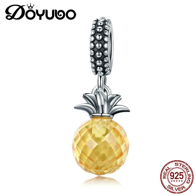 

DOYUBO Cute Style Girl Pineapple DIY Charms To Match Silver Snake Bracelets 925 Sterling Silver Fruit Dangles New Jewelry AJ002