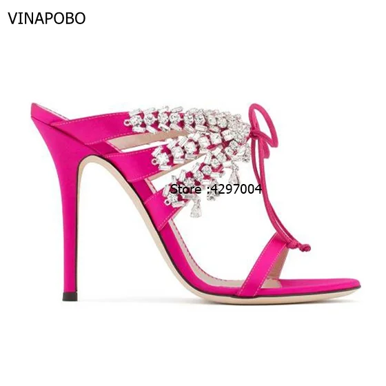 Vinapobo телесного цвета Атлас шпалы Slingback Для женщин Шлёпанцы на высоком каблуке с открытым носком женские шлепанцы лето кристалл декор Bling сандалии для вечеринок