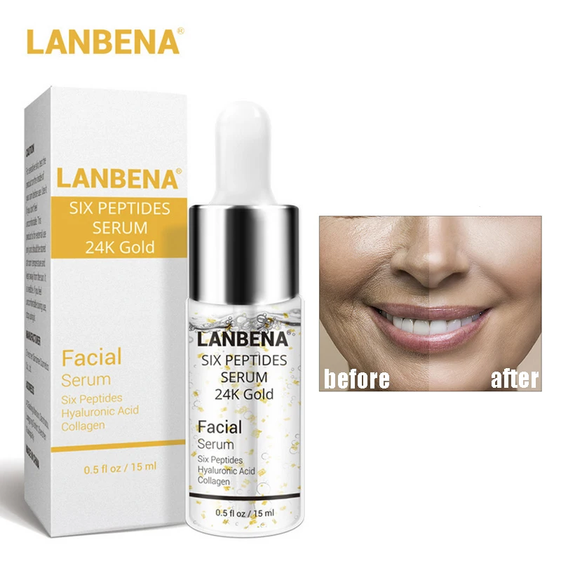 Сыворотка для лица LANBENA 15 мл 24 к золотая шесть пептидов чистая эссенция уход за