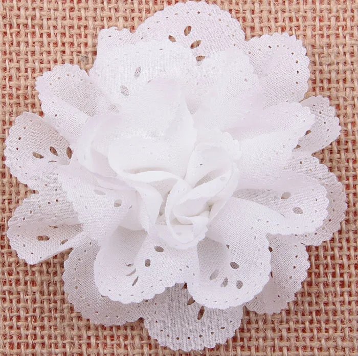 

50pcs/lot 3.2" 15 Colors Fashion Handmade Eyelet Flowers For Chidlren Hair Accessories Artificial Fabric Flowers For Headbands