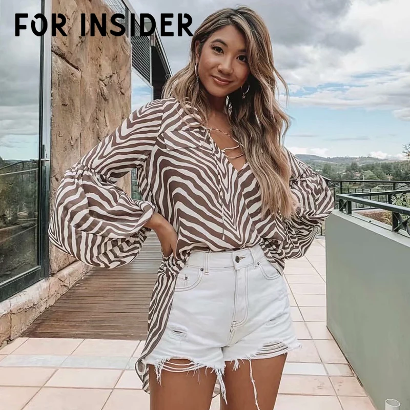 Элегантная блузка с v-образным вырезом и полосками зебры Топ длинным рукавом
