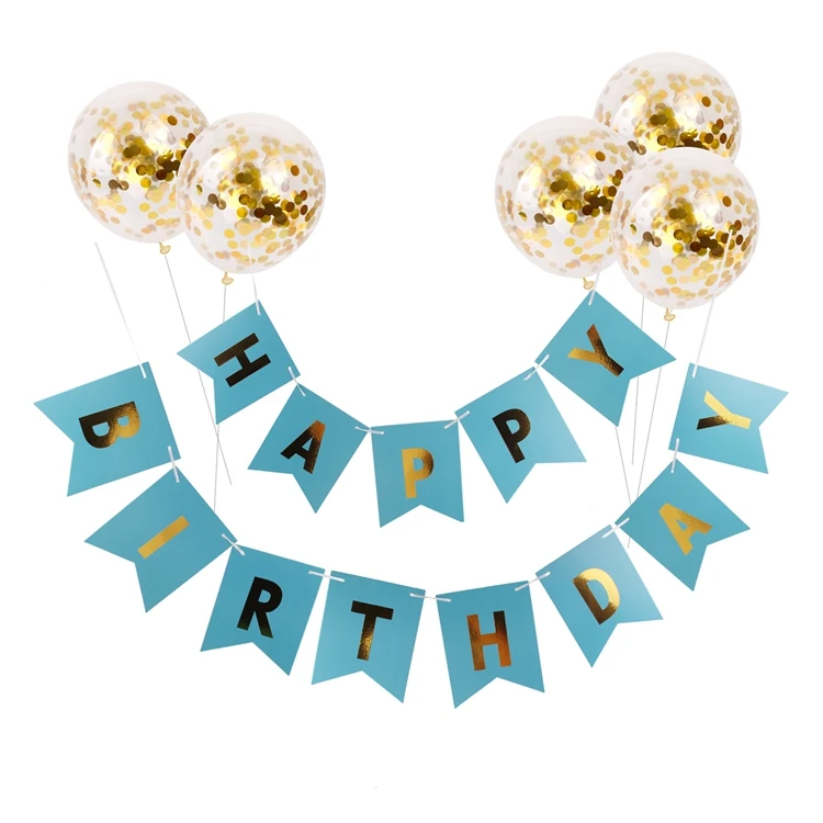 Gold Confetti Baloon 12inch Inflatable Globos Birthday Balloon Pink Happy Banner Party Decoration |