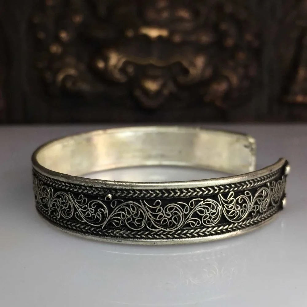 Винтажный серебристый ретро браслет широкий открывающийся дворцовый | Украшения