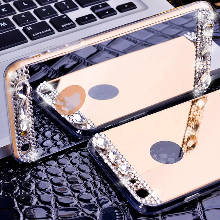 Зеркало Роскошные Алмазный Rhinestone TPU чехол для iPhone 6 6S 4.7/плюс 5.5 мягкий силиконовый