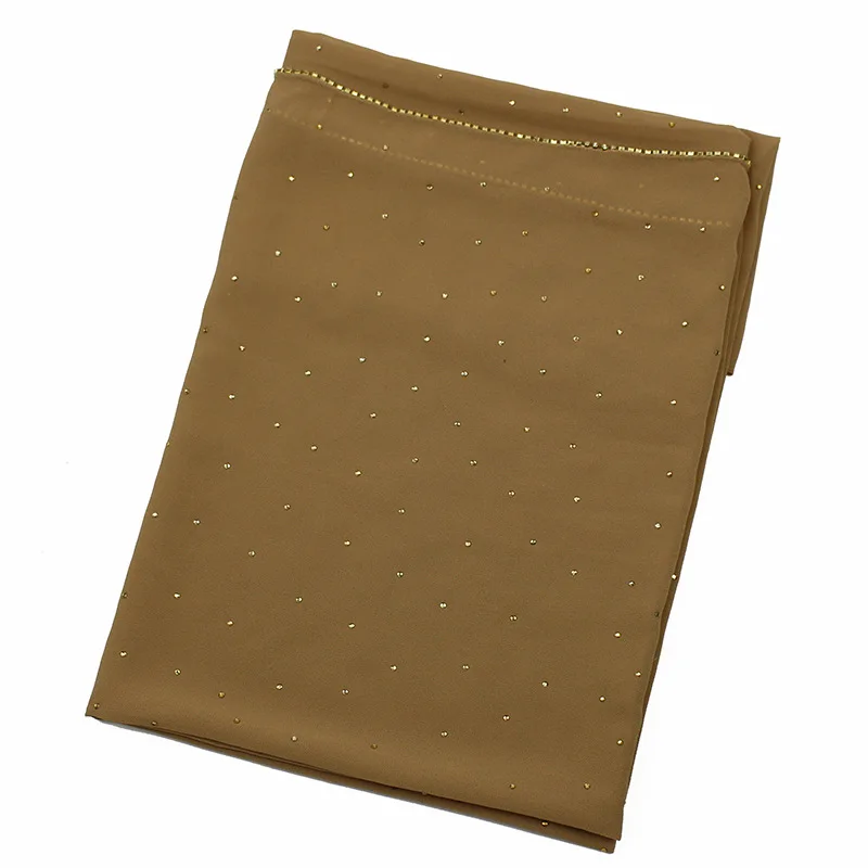 

Pearl chiffon point drill zipper edge monochrome Muslim scarf Hui women wearing headscarf scarfs for ladies hijab scarf