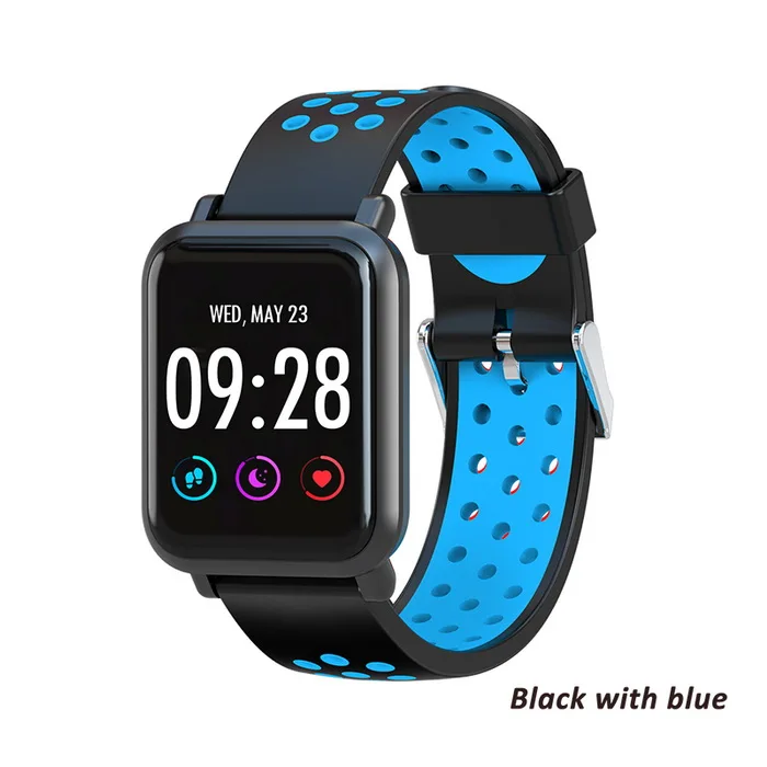 black with blue Умные часы S9 2.5D экран Gorilla glass кровяное кислородное кровяное давление полями IP68 Водонепроницаемый трекер активности Смарт-часы - Цвет: black with blue