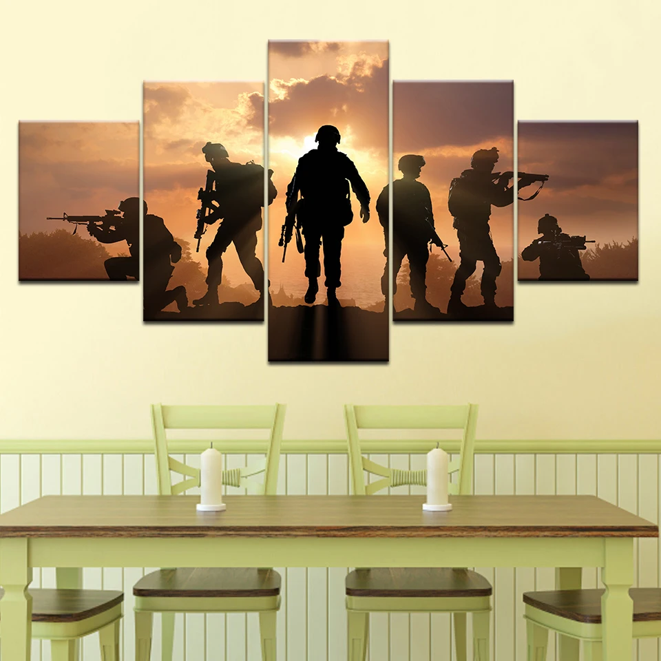 

Soldiers Silhouettes 5 Piece Canvas Wallpapers modern Modular Poster art Canvas painting for Living Room Home Decor