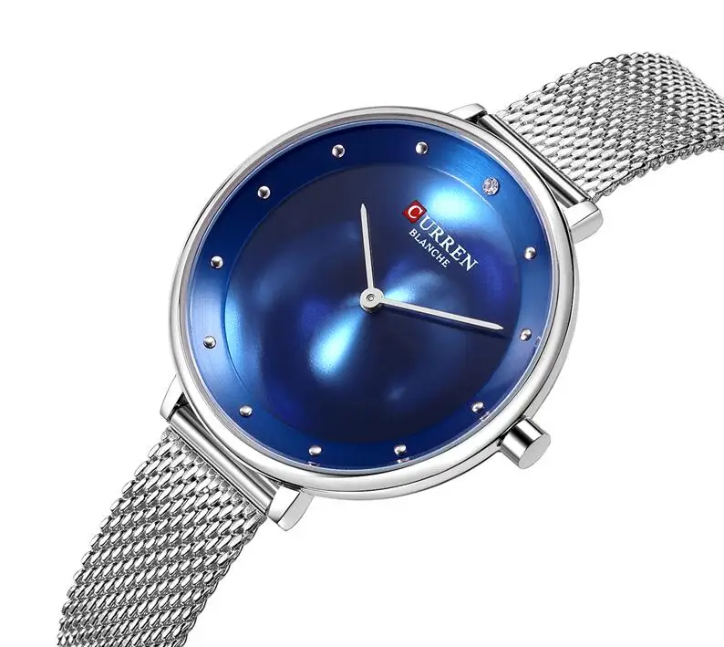 Reloj Mujer, элегантные часы с синим и серебряным стальным браслетом, CURREN, новая мода, Женские кварцевые наручные часы, Relogio Femenino
