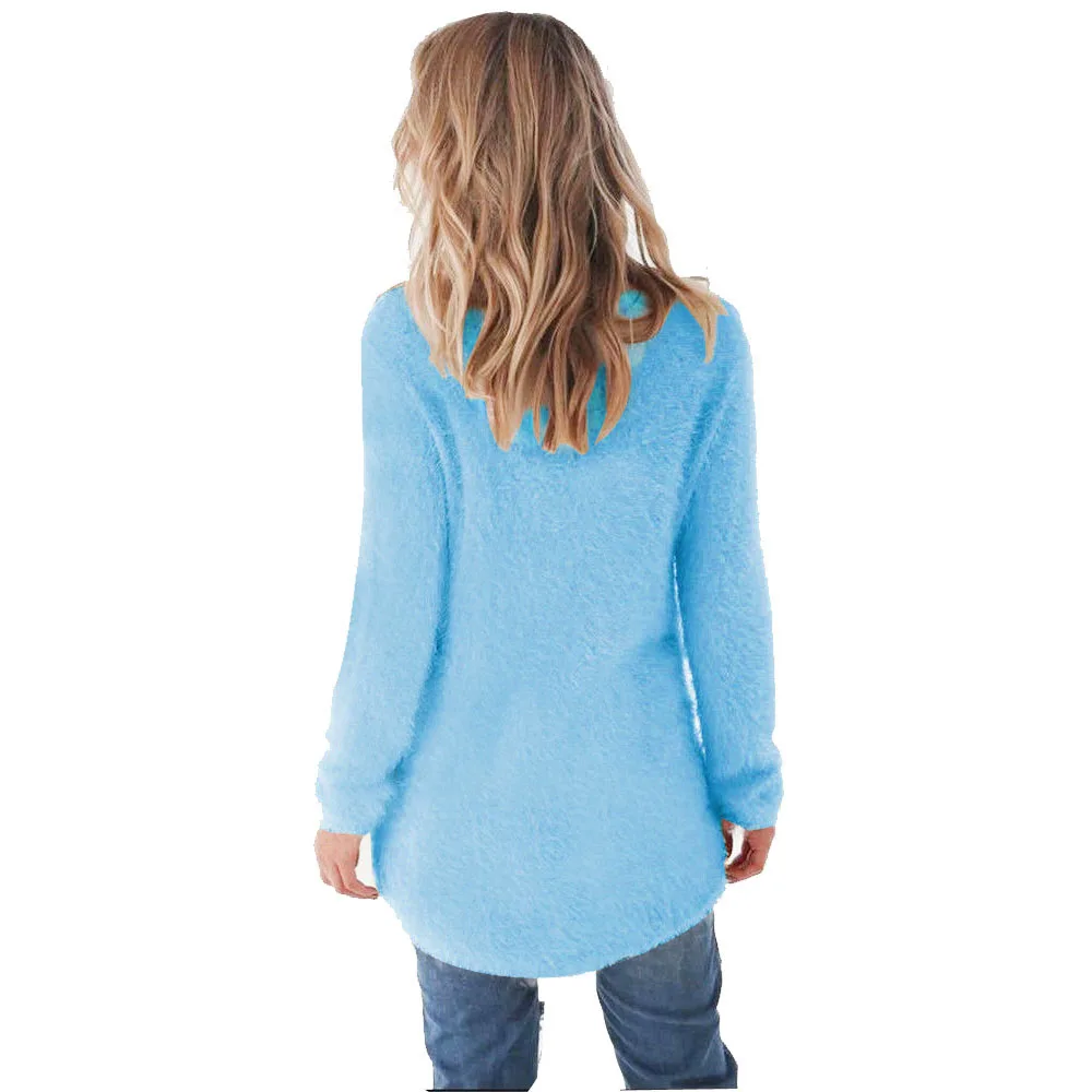 Свитер женский зима осень 2017 мохер длинный теплый вязаный зимний свитер с