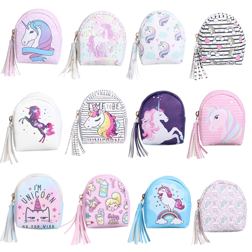 Kawaii/Кошелек для монет в виде единорога и животного, Женский мини-кошелек из искусственной кожи, сумка для ключей с кисточками на молнии, сумка-Органайзер для хранения, лучший подарок для девочки