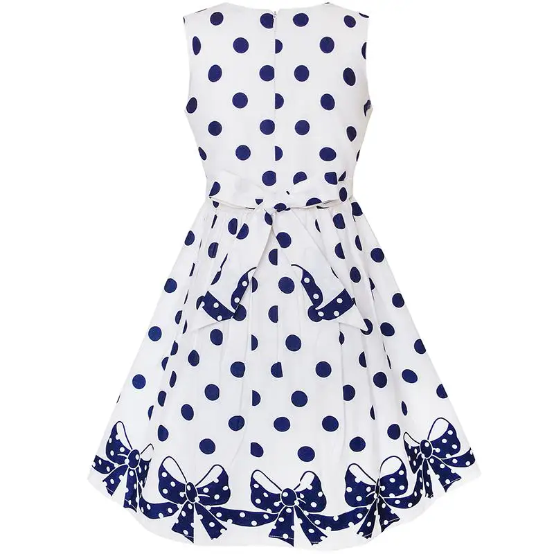 Sunny Fashion платья для девочек платье Темно-синий Точка Галстук-бабочка Назад Школа
