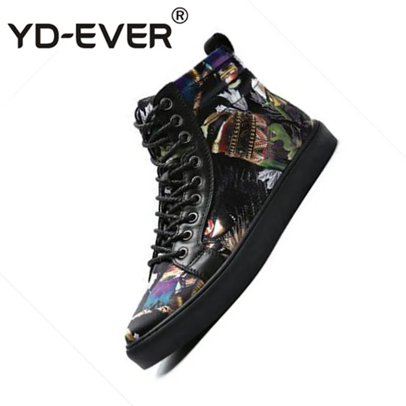 Black High Top Trainers Sneakers Genuine Leather Designer Shoes Men Luxury 2019 Skate Big Size Printed Hip Hop Runway Quality | Обувь