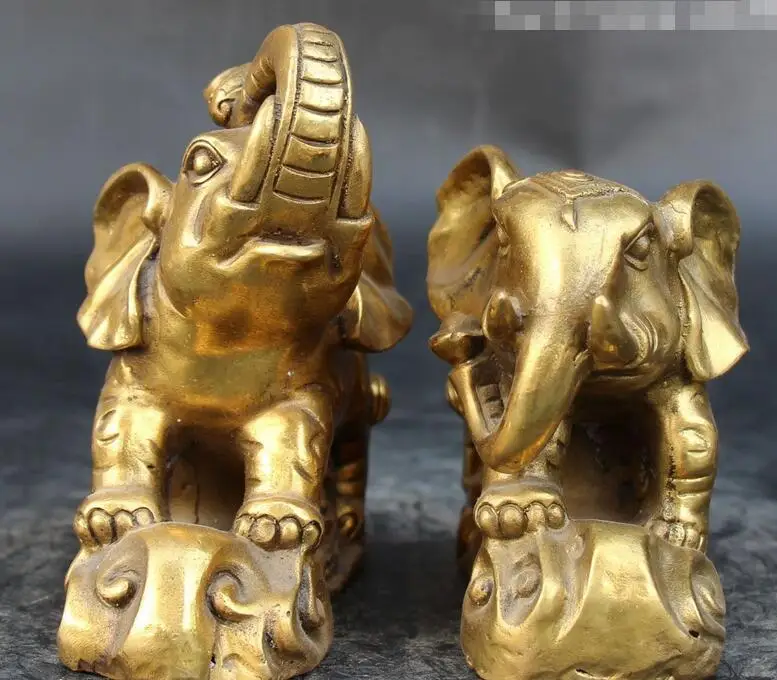 Китайские бронзовые богатые Yuanbao Ru Yi слон Слонопотама животных пара статуя|statue