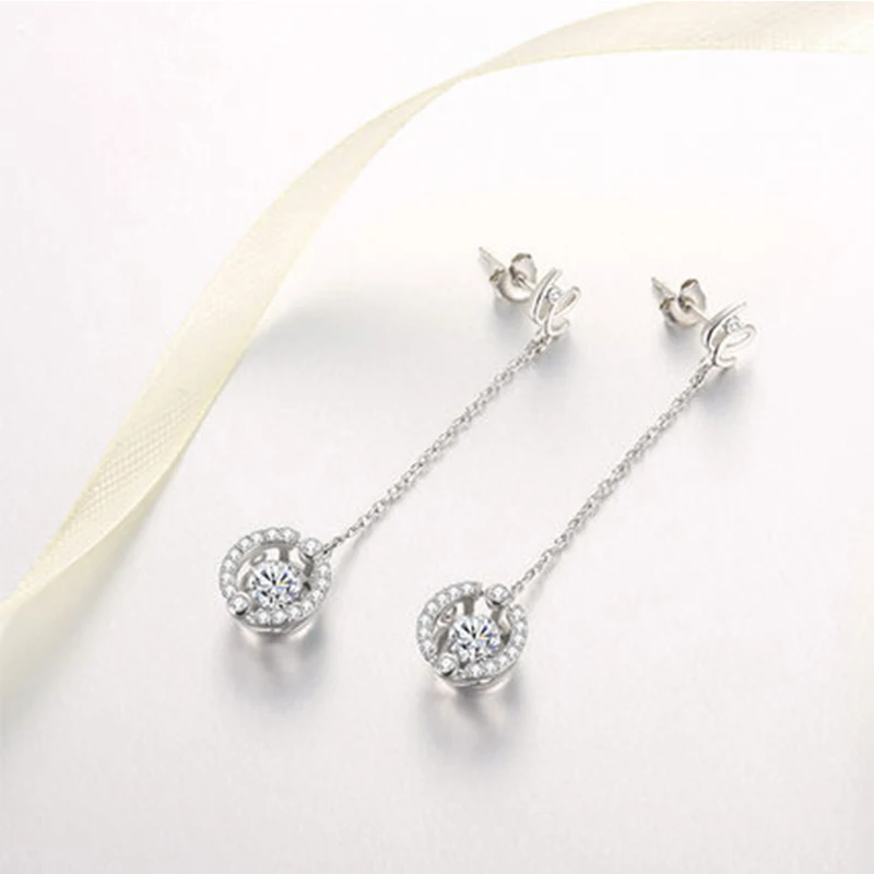 Warme Farben Sterling 925 Silver Long Drop Earrings Beating Heart Crystal from Women Jewelry Party Brincos | Украшения и