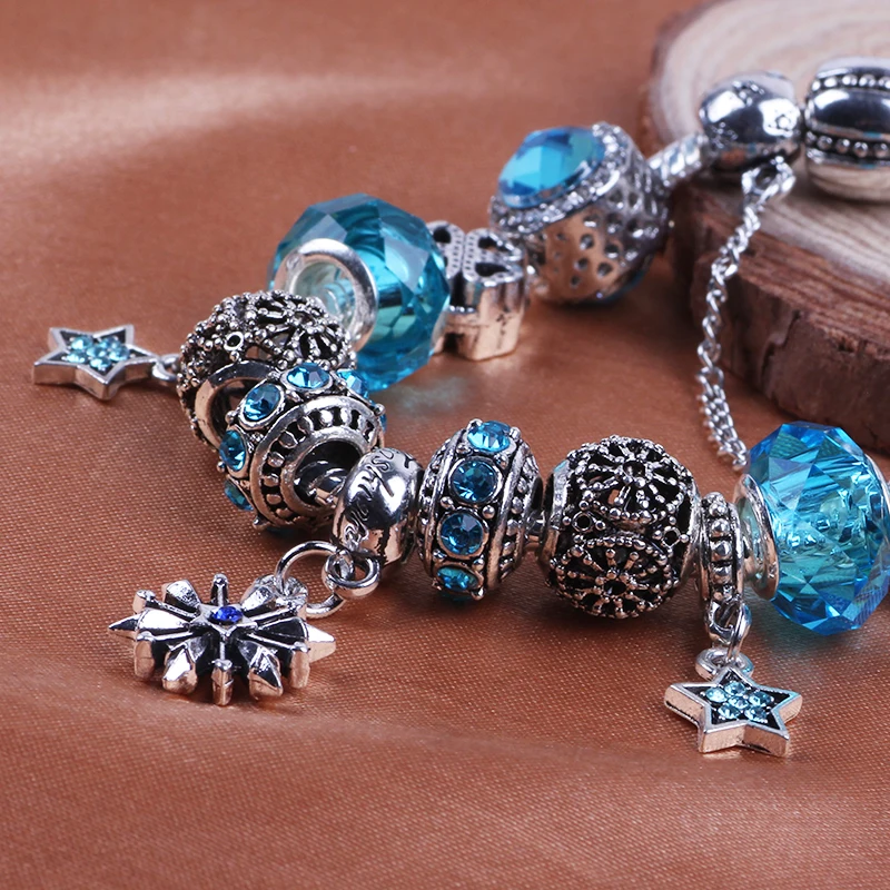 Мода от aifeili Браслет Звезда серебряного цвета Кристалл бисера Шарм браслет для