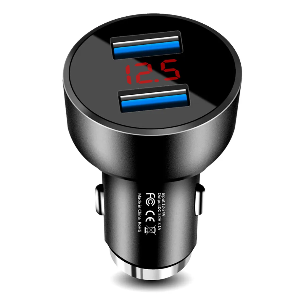 Автомобильное зарядное устройство с двумя портами USB 3 1 А 2 порта ЖК-дисплей 12-24 В