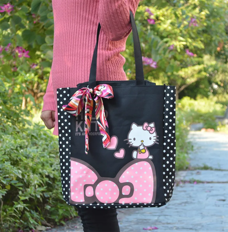 Новинка, клатч hello kitty, большая сумка для покупок, через плечо, женская, мультяшная, Брезентовая, большая, повседневная, тоут, сумка, bolsa saco, сумки 5