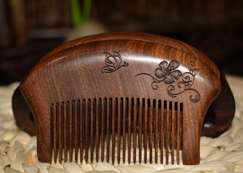 

ZGTGLAD Pocket Wooden Comb Natural Gold Sandalwood Super Narrow Tooth Wood Combs Double side engraved small Comb hair