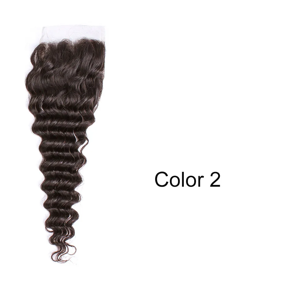 MOGUL HAIR Deep Wave 4*4 Lace Closure Natural Color 2 Color 4 Dark Brown 1B 27 Ombre Honey Blonde Indian Non Remy Human Hair - Цвет волос: #2
