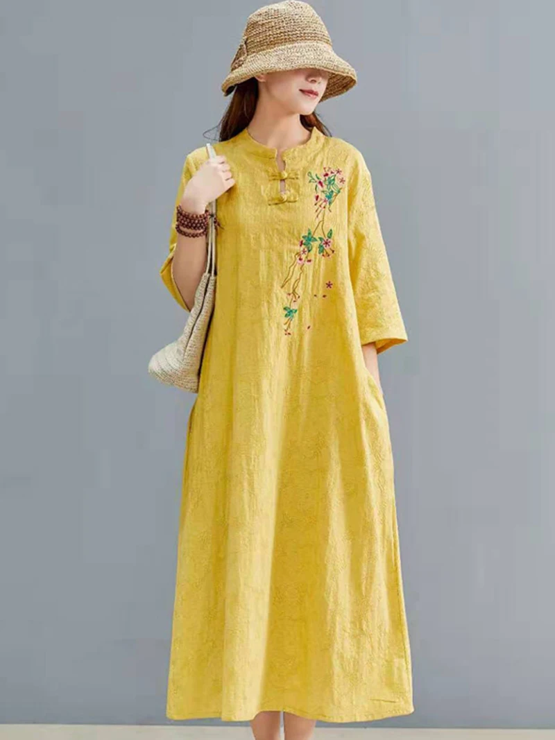 Китайское платье cheongsam qipao, современное хлопковое льняное платье cheongsam, платье cheongsam с коротким рукавом и вышивкой, женское нижнее белье
