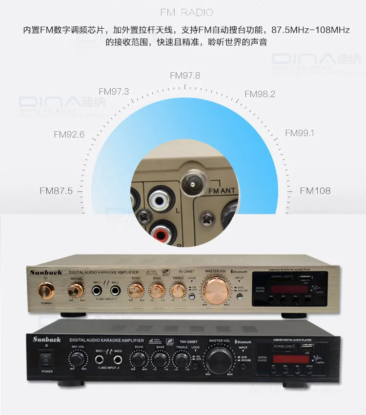 Kaolanhon 5,1 120 Вт* 2+ 25 Вт* 3 AV-298BT 220 В домашний аудио Встроенный Bluetooth усилитель высокой мощности сценический FM USB SD усилитель 4-16 евро