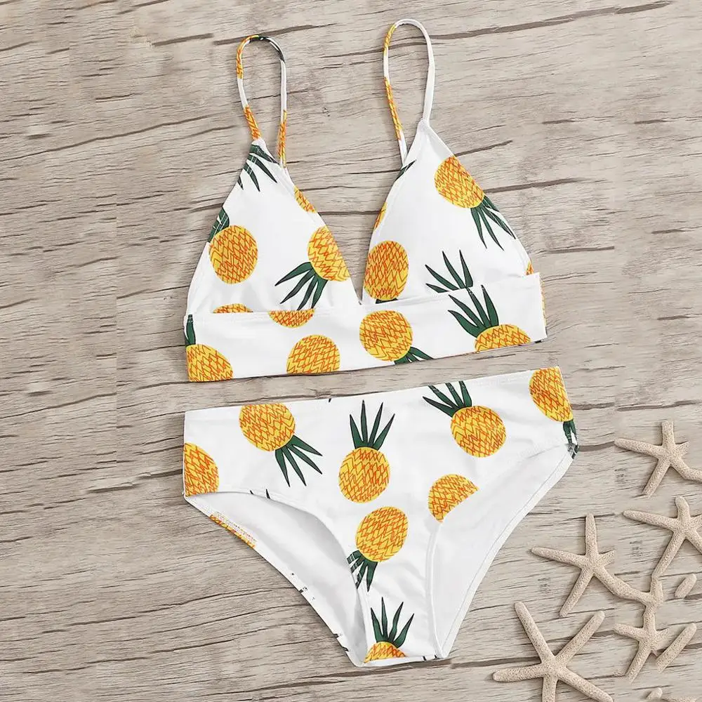 Женский купальник с пуш-апом пляжный комплект бикини ананасовым принтом