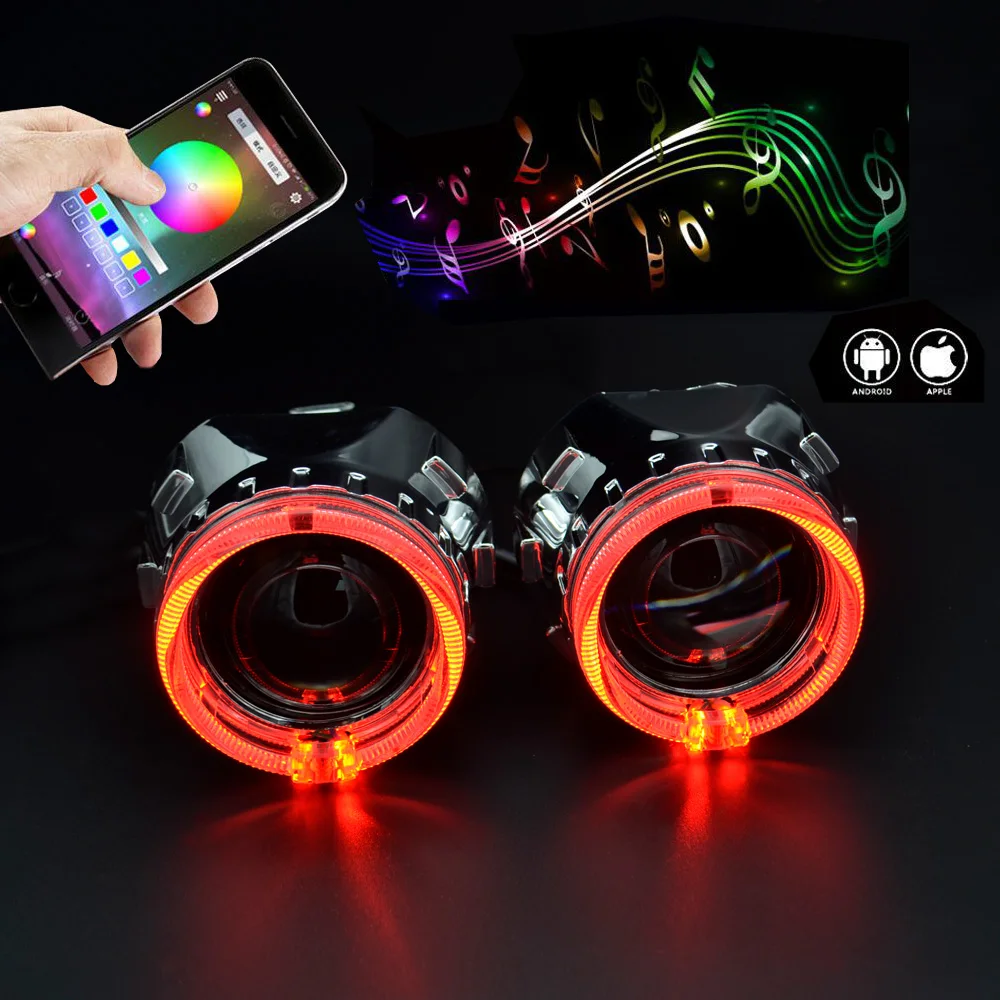 2,5 дюймов Автомобильный би ксенон hid объектив проектора с RGB приложение Bluetooth функция ангельские глазки маска лампа автомобильный комплект для сборки для H1 H4 H7