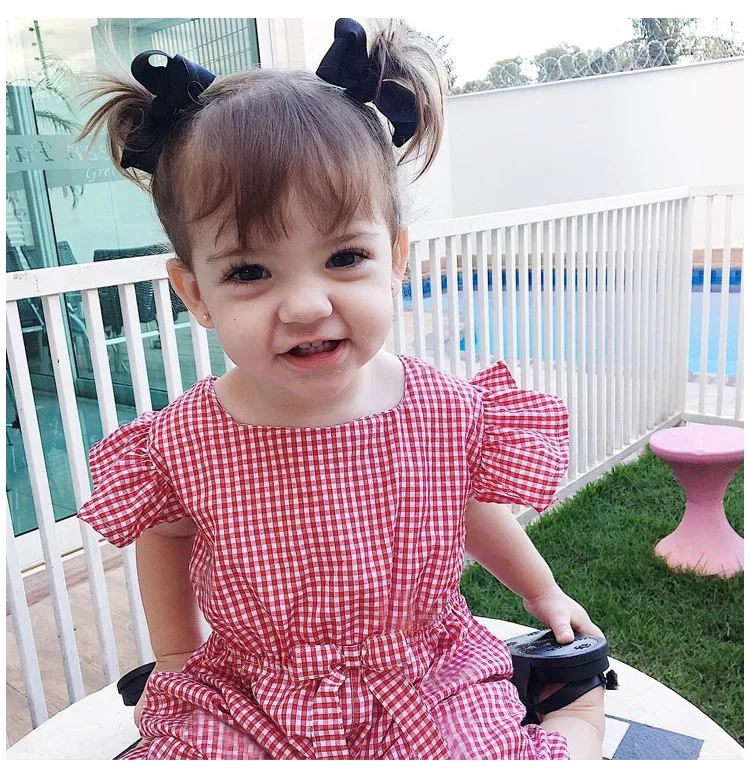 Милые детские клетчатые длинные штаны с оборками и бантом для маленьких девочек