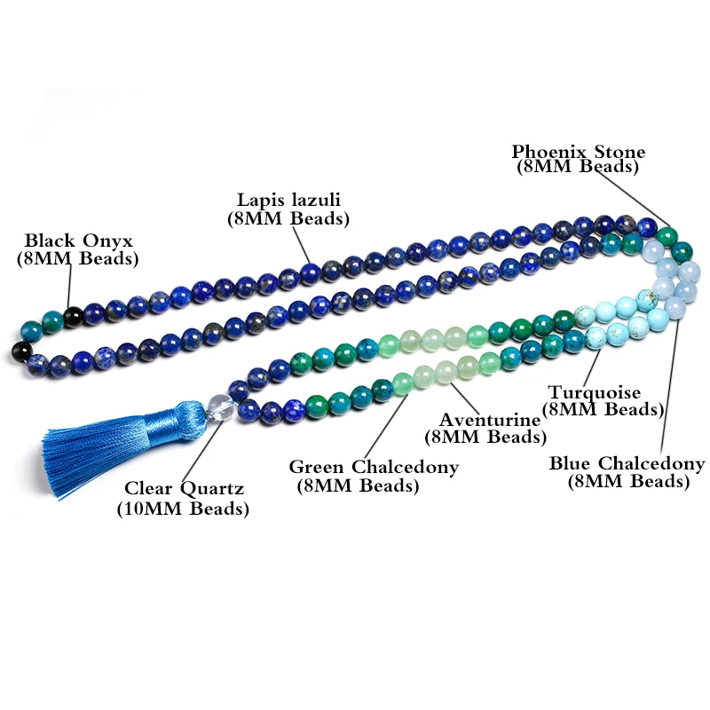 Набор ювелирных изделий из натурального лазурита с тигровым глазом 108 бусин