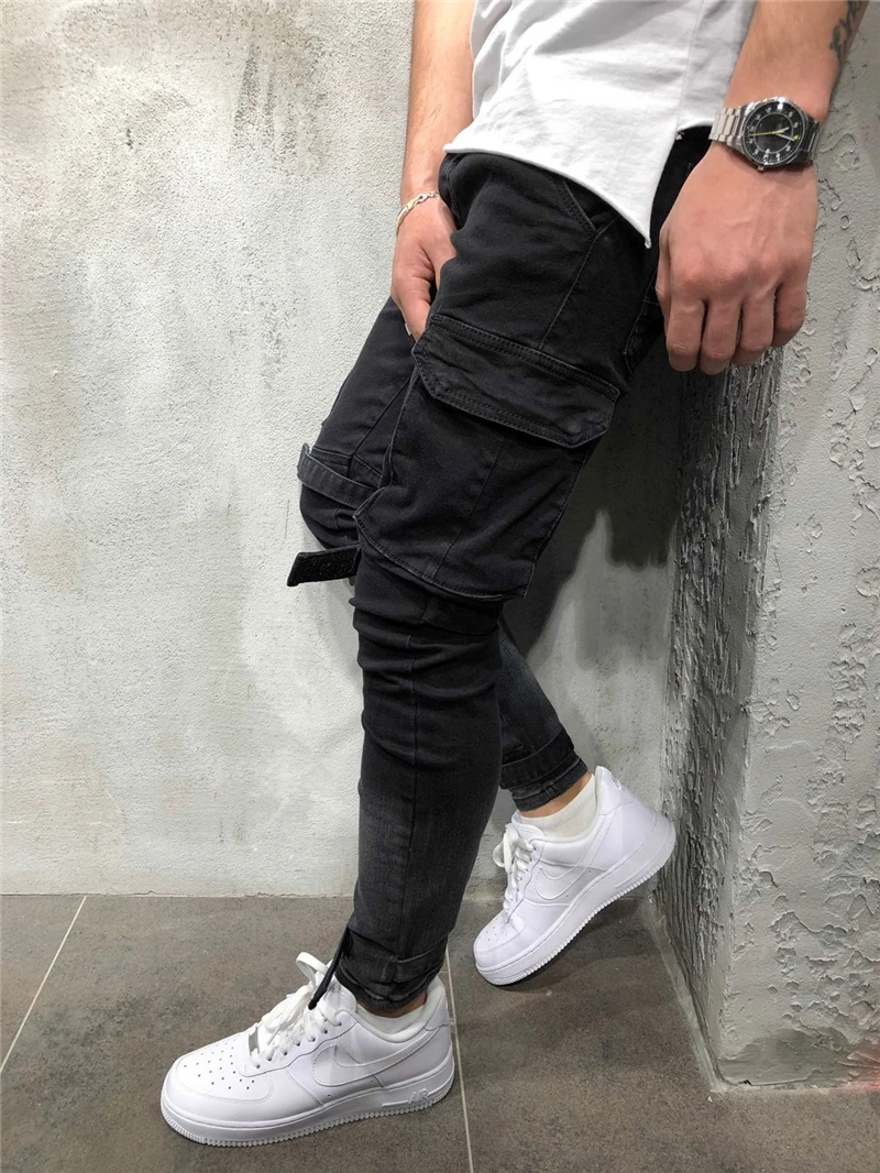 

Men's Slim Fit Urban Straight Leg Trousers Pants Bandage Casual Pencil Pants Solid Color Pockets Pants