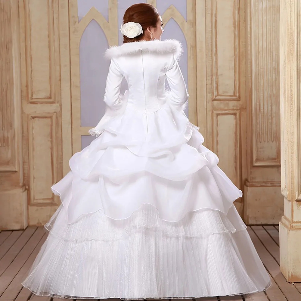 Белое свадебное платье из органзы E JUE SHUNG недорогие мусульманские свадебные - Фото №1