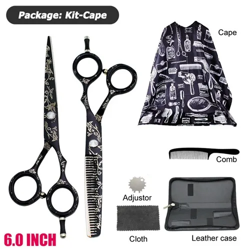 6.0kit-cape Univinlions накидка подарок 5,5 6," узор ножницы для волос парикмахер ciseaux coiffure филировочные ножницы японские ножницы Парикмахерская - Цвет: 6.0kit-cape