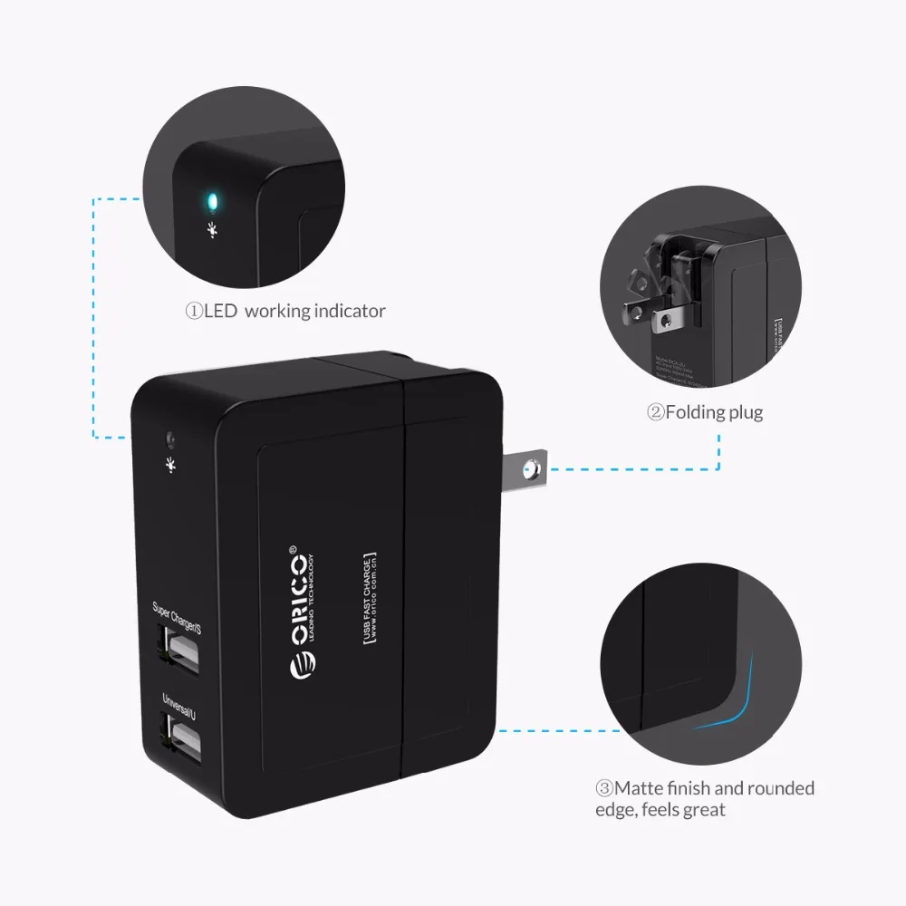 ORICO 5V2. 4A 5V1. 5A USB зарядное устройство US Plug дорожное настенное зарядное устройство адаптер 12 Вт портативное зарядное устройство для смартфона черный белый