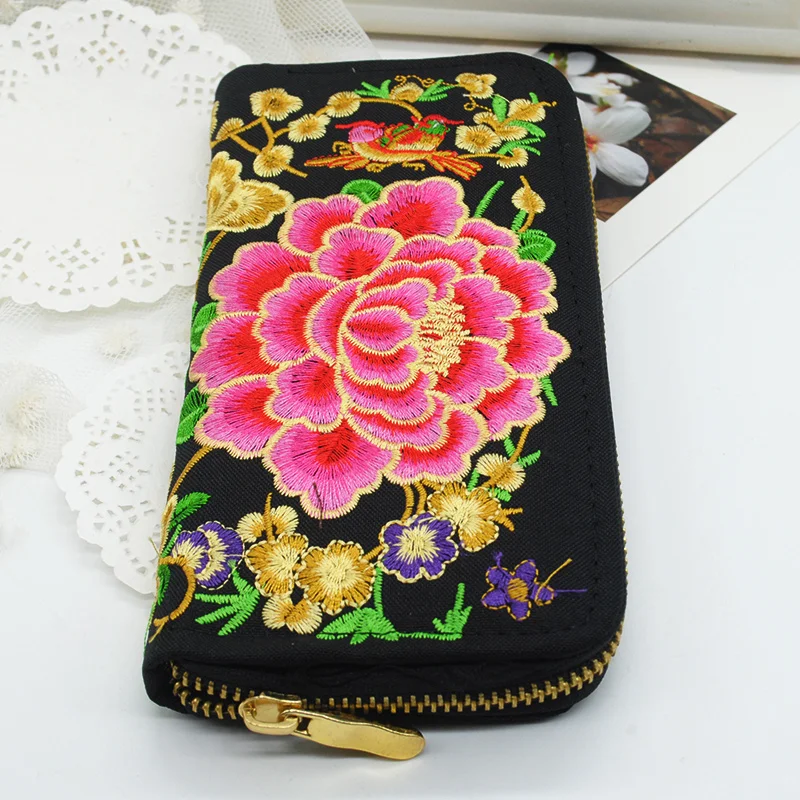 Женские кошельки с этнической вышивкой ручной работы цветами Женский кошелек