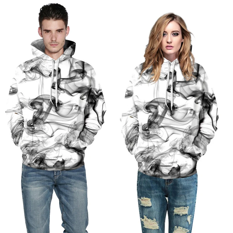 

Lyprerazy Summer Smoke Hoody Casual Short Sleeve Tops Male O-neck Arts Hooded Tops Ink 3D Women Men Hoodies