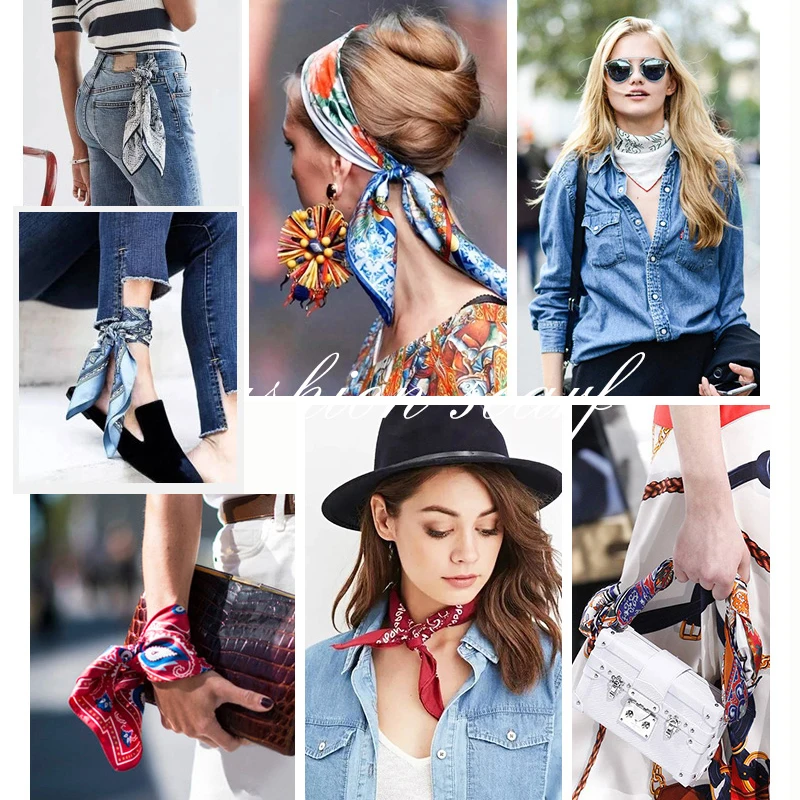 

TOP Quality fashionable satin striped printing scarf for women kerchief femme headwear square scarf Bandana headband small shawl