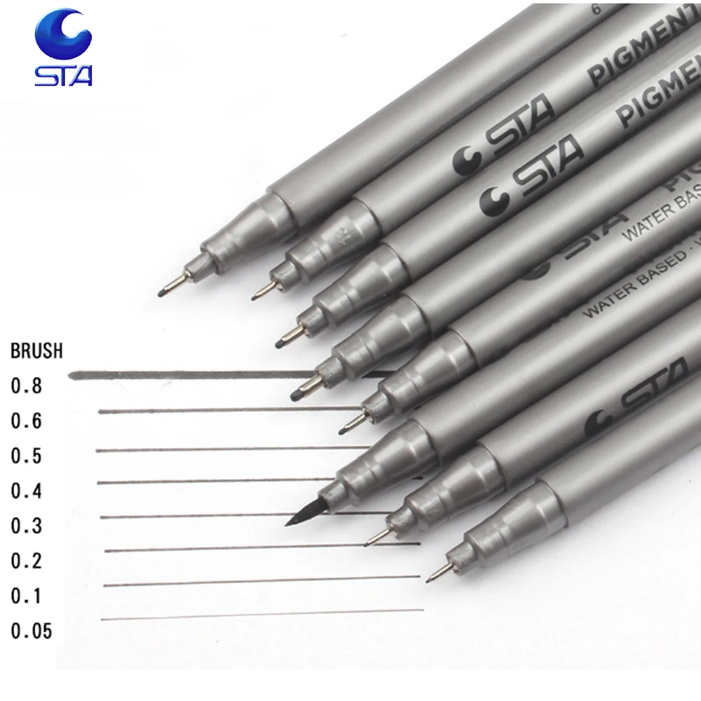 STA 9 шт./лот кисть на водной основе маркеры разных размеров пигментный лайнер